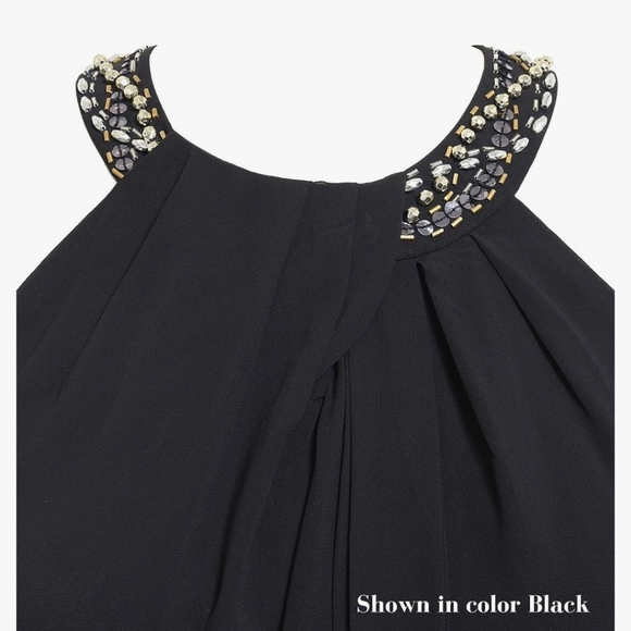 Nwt SLNY steel gray flowy embellished cocktail dress - Picture 4 of 10
